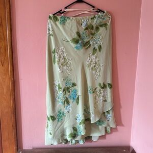 Green floral flowy vintage skirt